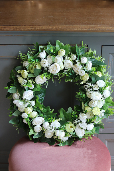 Arabella, biały wianek dekoracyjny, śr.40cm