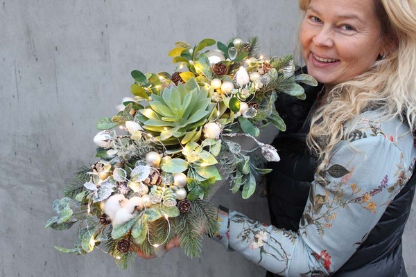 bożonarodzeniowy stroik / kompozycja Sukulent, wys.20x42x25cm 