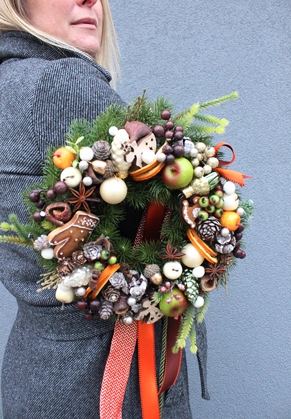 świąteczny wianek na drzwi / stroik Orange Christmas, śr.27cm