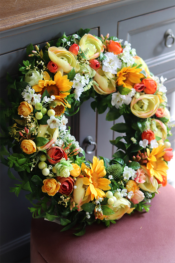 bogaty kolorowy wianek, Słoneczny Poranek, śr.40cm 