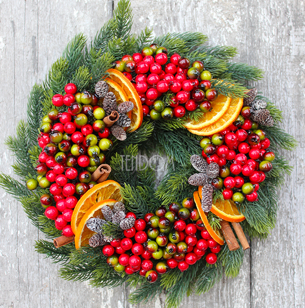 Pomarańcze wianek / stroik dekoracyjny, śr.28cm