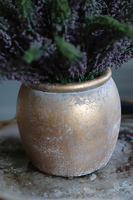 Wrzosy Gold, kompozycja w postarzanej złotej donicy, wym.28x30cm