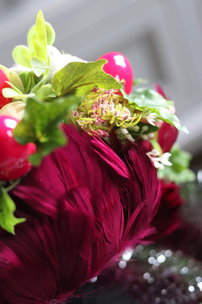 Pióra Glamour, Fuksja, wielkanocny stroik, śr.30cm