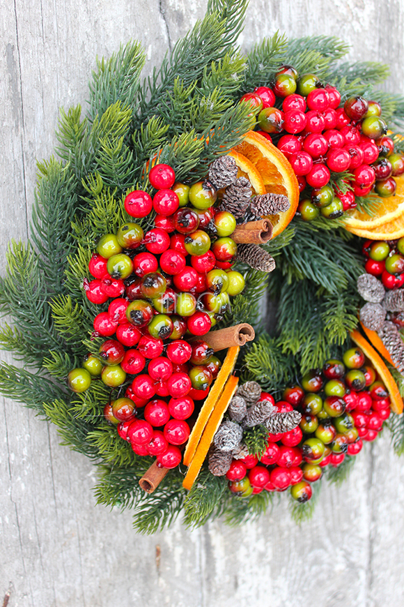 Pomarańcze wianek / stroik dekoracyjny, śr.28cm
