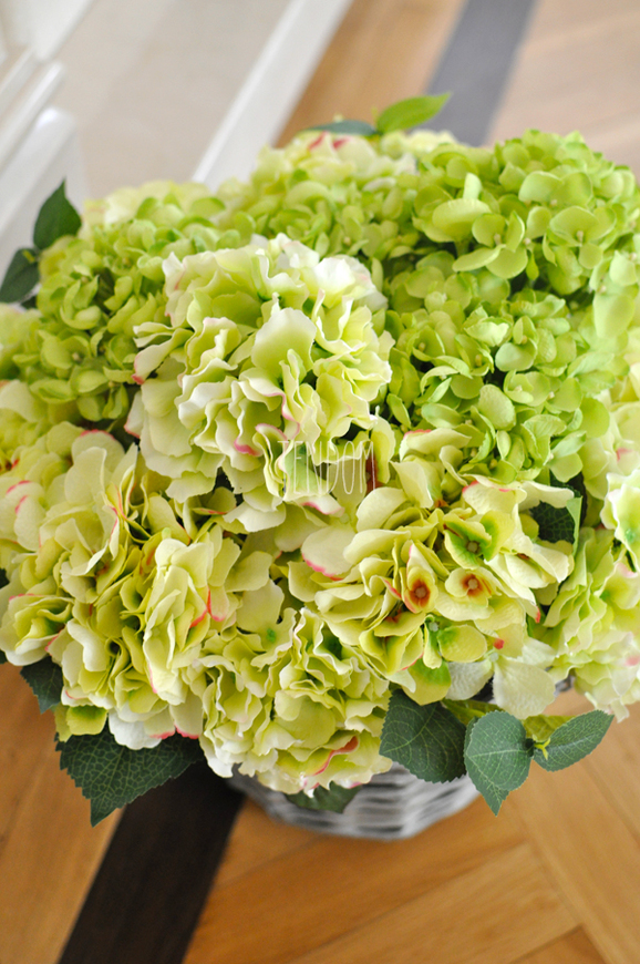 bogaty kosz z zielonymi hortensjami Provance 48x48cm  