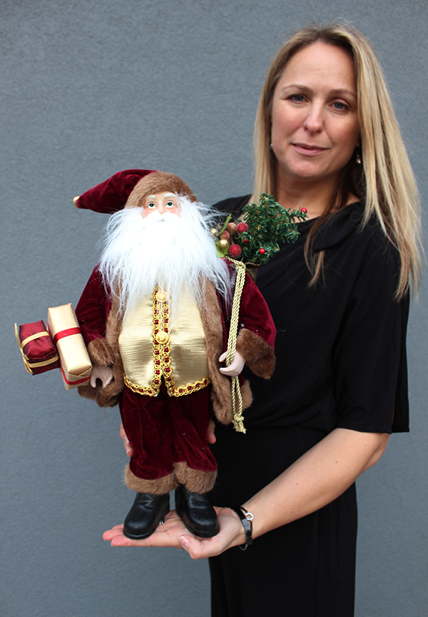 figurka/miękki stojący Mikołaj ze złotym workiem wys.50cm