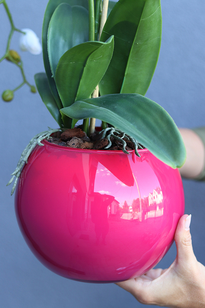 Różowa Łuna, sztuczny storczyk w amarantowej donicy, wys.59cm