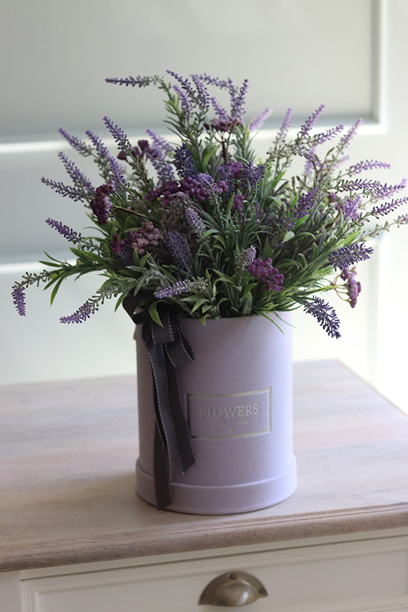Lawendowy Velvet, welurowy flowerbox z lawendą, wys.50cm 