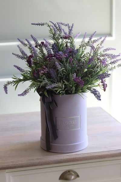 Lawendowy Velvet, welurowy flowerbox z lawendą, wys.50cm 