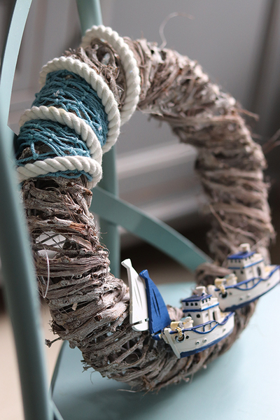 marynistyczny wianek, Stateczki, śr.25cm 