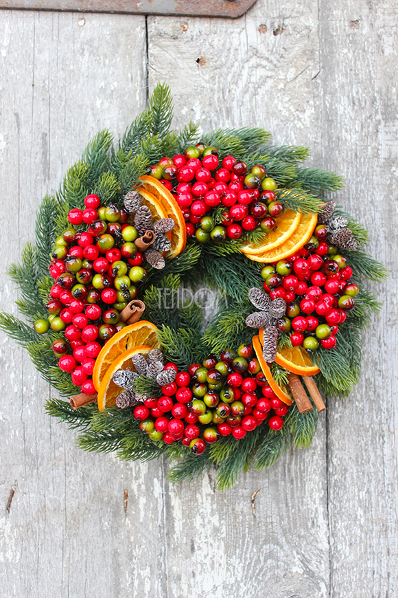 Pomarańcze wianek / stroik dekoracyjny, śr.28cm