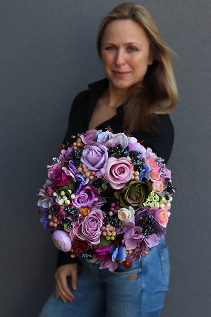 Perolla, kwiatowy wianek na drzwi / stroik na stół, śr.30cm