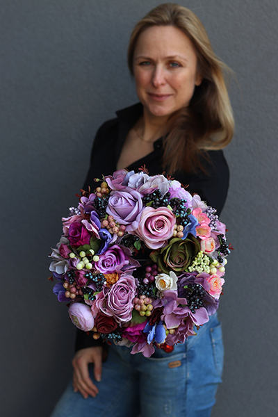 Perolla, kwiatowy wianek na drzwi / stroik na stół, śr.30cm