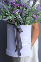 Lawendowy Velvet, welurowy flowerbox z lawendą, wys.50cm 