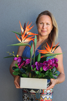 kompozycja ze strelicją i storczykiem, Jedlano, wys.53cm