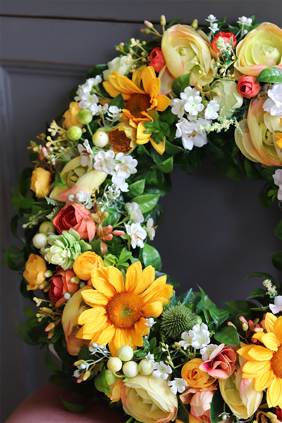 bogaty kolorowy wianek, Słoneczny Poranek, śr.40cm 