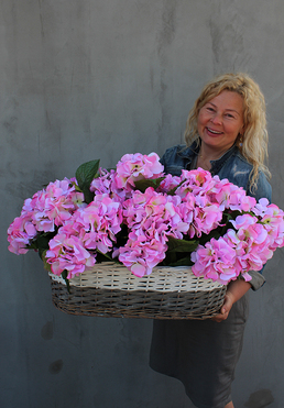 bogaty kosz z różowymi hortensjami Provance 67x50x40cm