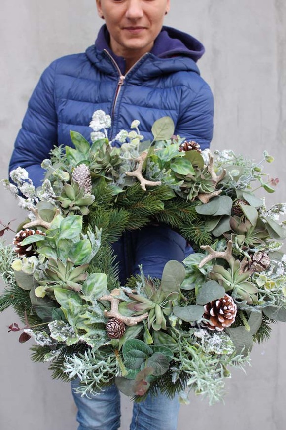 Poroże bożonarodzeniowy wianek na drzwi, śr.50cm