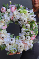 Białe Dynie, jesienny wianek z owocami, śr.45cm  