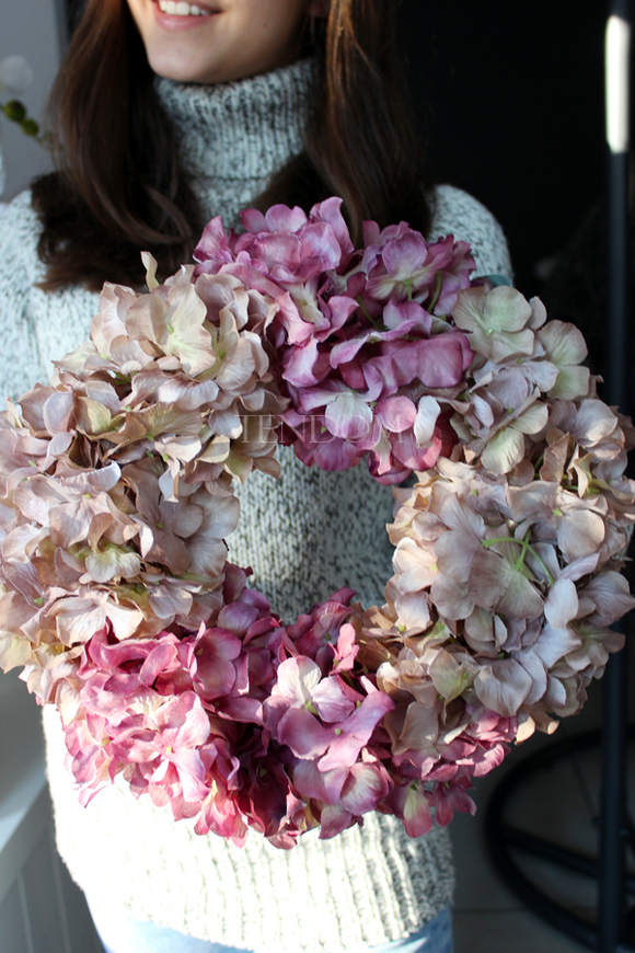 Stonowana Hortensja wianek na drzwi, śr.34cm  