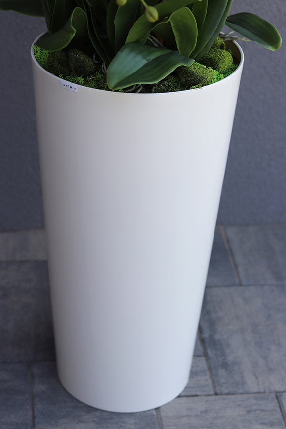 Mediolan Cappucino, sztuczny storczyk w wysokiej białej donicy, wys.115cm