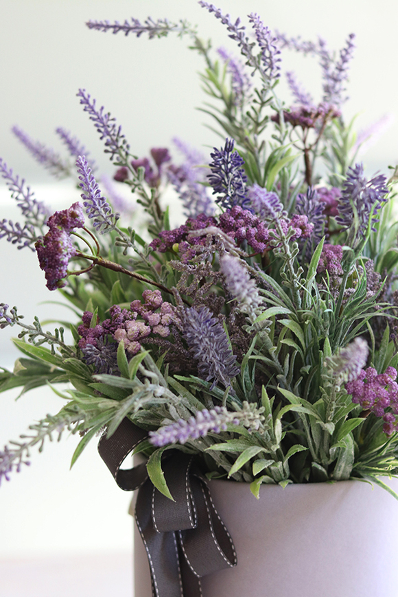 Lawendowy Velvet, welurowy flowerbox z lawendą, wys.50cm 