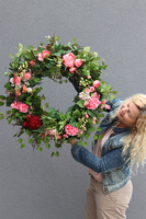 bardzo duży kwiatowy wianek, Montana, śr. 65cm