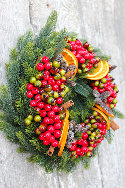 Pomarańcze wianek / stroik dekoracyjny, śr.28cm