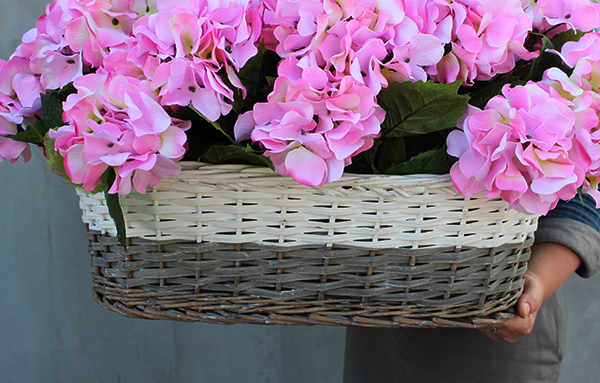 bogaty kosz z różowymi hortensjami Provance 67x50x40cm