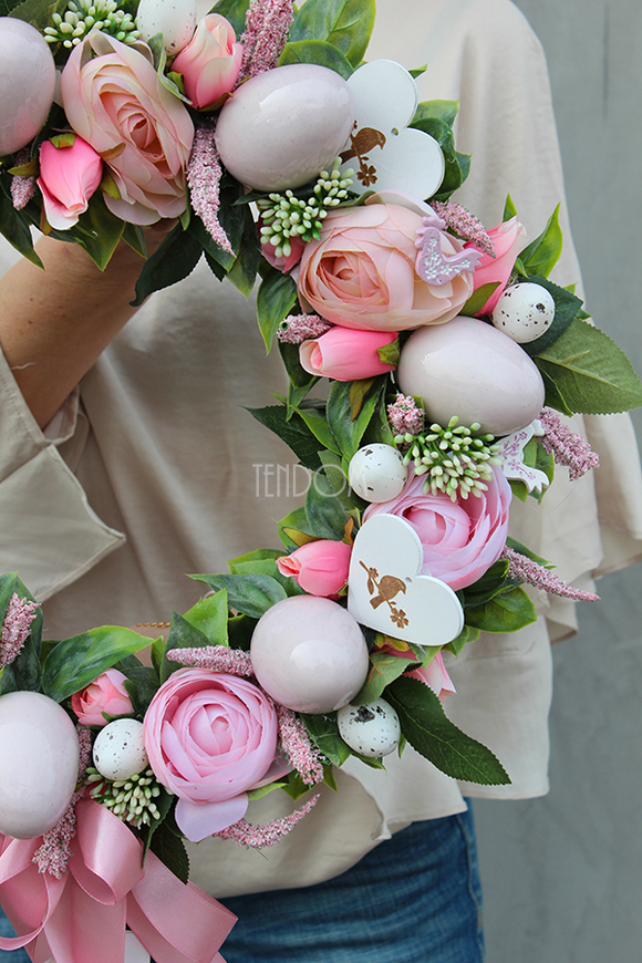 dekoracyjny wianek wiosenny Pastelowa Wielkanoc, śr.38cm