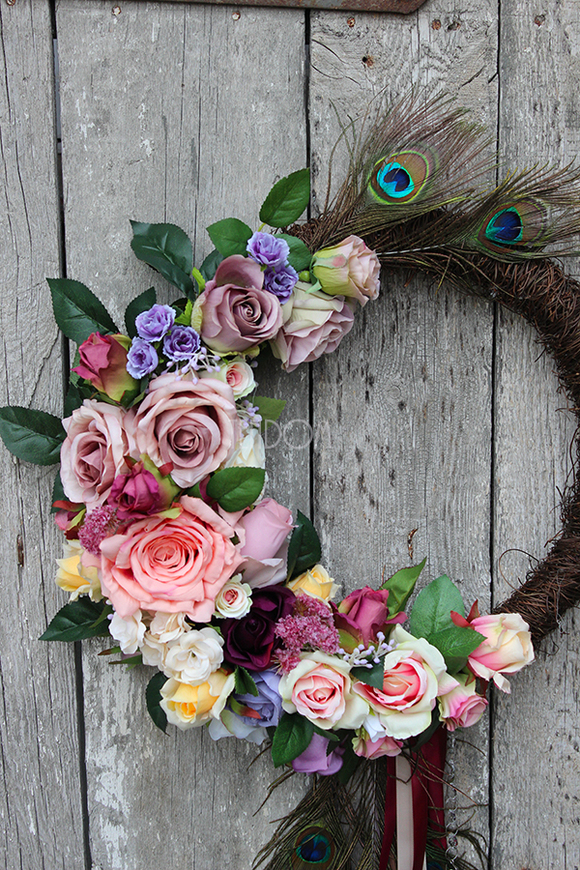 ekskluzywny wieniec / wianek Tendom Premium Pawie Piórka, śr.40cm