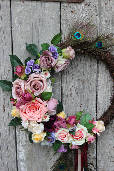 ekskluzywny wieniec / wianek Tendom Premium Pawie Piórka, śr.40cm