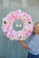 Różowa Hortensja z dzwoneczkami, wianek na drzwi, śr.60cm