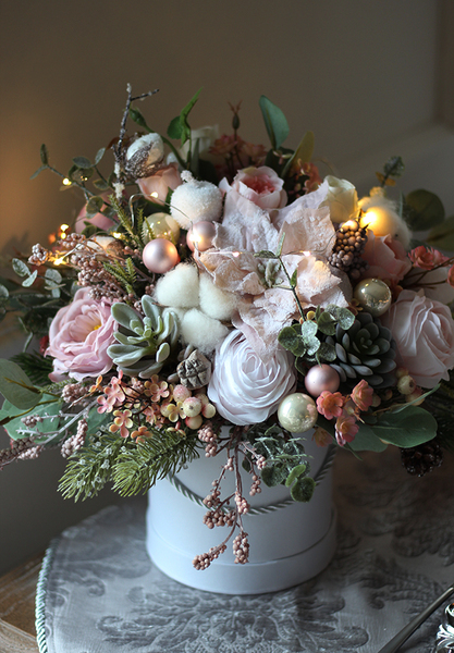 box świąteczny / stroik Pudrove Święta, wys.40cm 