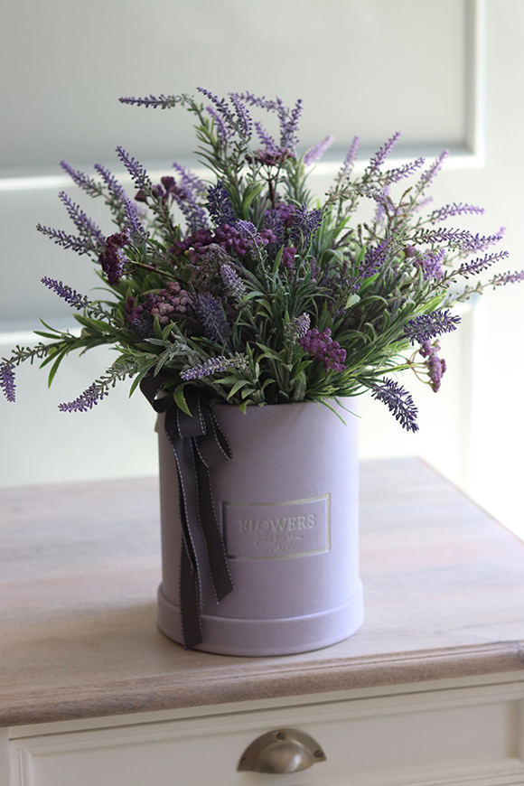 Lawendowy Velvet, welurowy flowerbox z lawendą, wys.50cm 