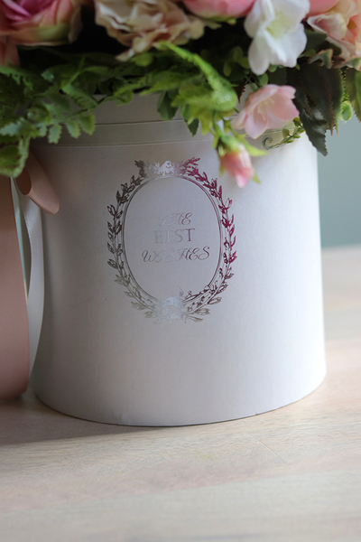 Refita, biały flowerbox z kolorowymi kwiatami, wys.40cm