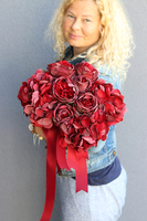 bordowy bukiet róż i hortensji, Rosallia, dł.52cm