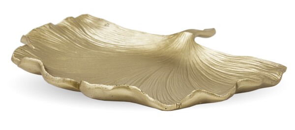 Miłorząb A, złota patera w kształcie liścia, wym.4.5x40x34cm
