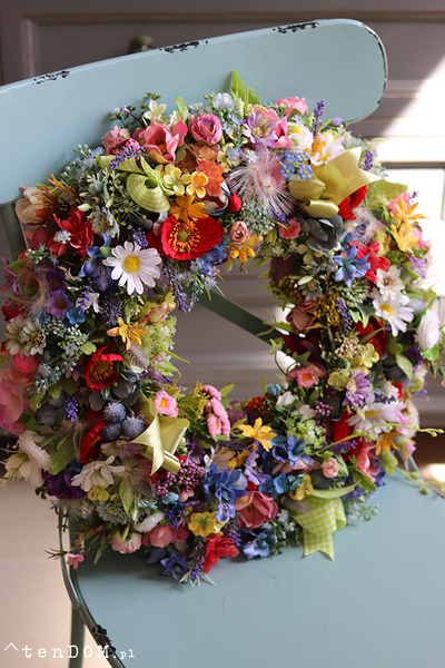 barwny kwiatowy wianek, Majowa Łąka, śr.46cm