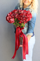 bordowy bukiet róż i hortensji, Rosallia, dł.52cm