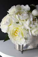 Peonies kompozycja kwiatowa w cynowanym ekskluzywnym naczyniu z herbem, wys. 43cm, dł. 60cm