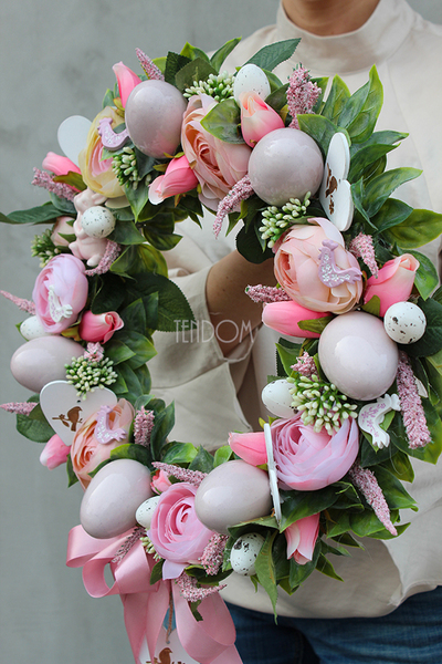 dekoracyjny wianek wiosenny Pastelowa Wielkanoc, śr.38cm