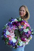 bogaty wianek kwiatowy na drzwi, Salvia, śr.45cm