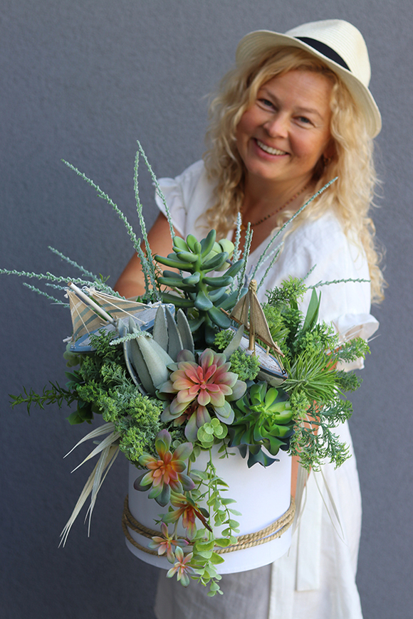 flowerbox marynistyczny z żaglówkami, Wybrzeże, wym.55x47cm