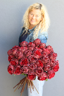 bukiet 41 bordowych róż, Rolania Bordo, dł.65cm