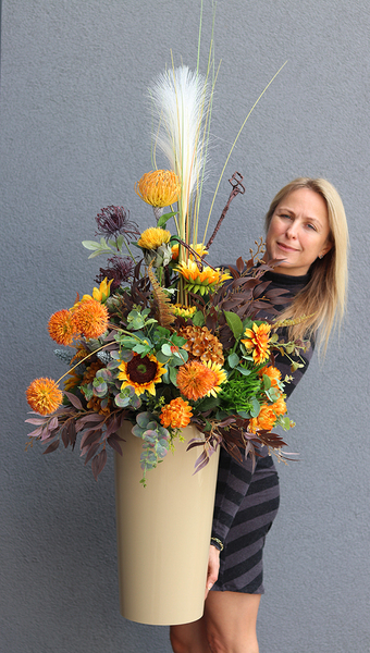 Złote Słoneczniki, jesienna kompozycja kwiatowa, wys.125cm 