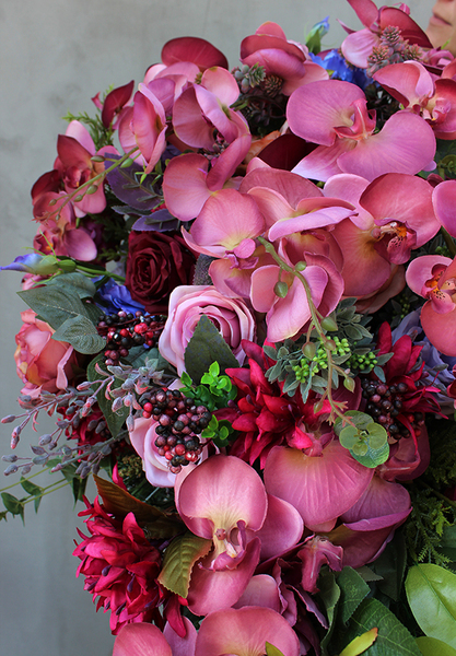 duża dekoracja / wiązanka nagrobna Różowe Storczyki, dł.88cm