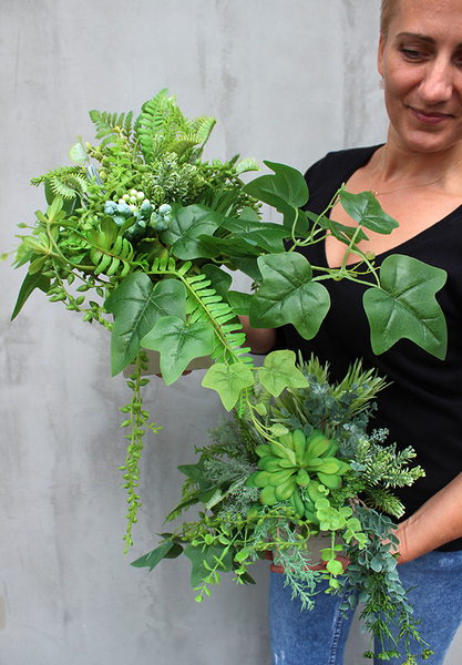 komplet 2 kompozycji w betonowych donicach z sukulentami Renno, wys.30cm