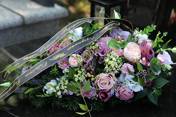 kompozycja / wiązanka pogrzebowa, Fioletowe Mgły, dł.60cm