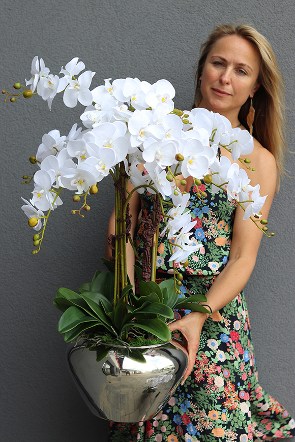 Ungaro, sztuczny storczyk w lustrzanej donicy, wys.84cm 